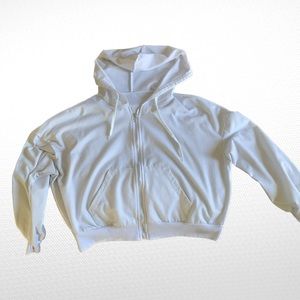 Zipper Up Drawstring Crop Hoodie Size M White